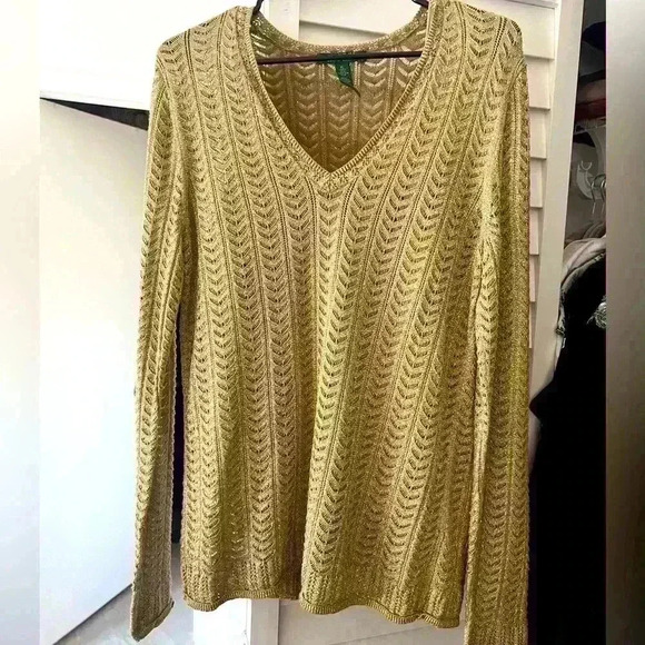 Shimmer Cotton Blend Chevron Crochet Sweater XL - Picture 1 of 3